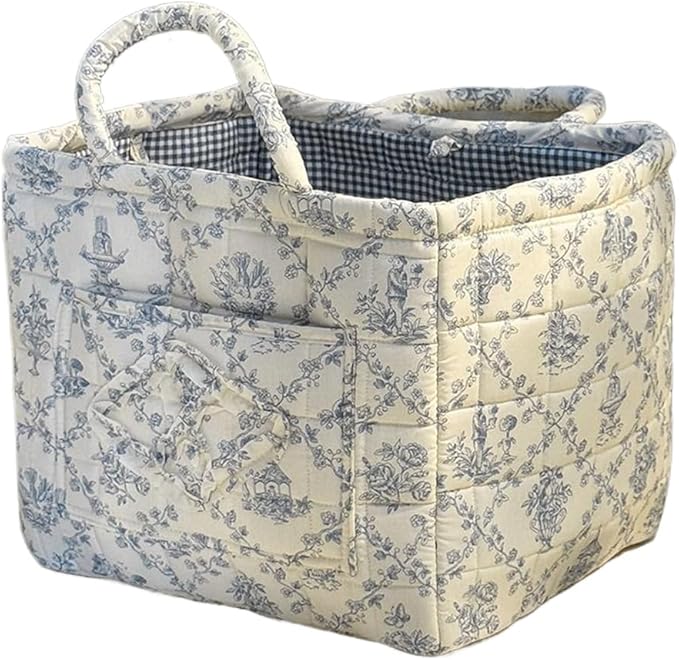 Quilted Laundry Basket Floral Storage Basket Cute Fabric Laundry Baskets Large Boho Foldable Nursery Hamper (Floral05)