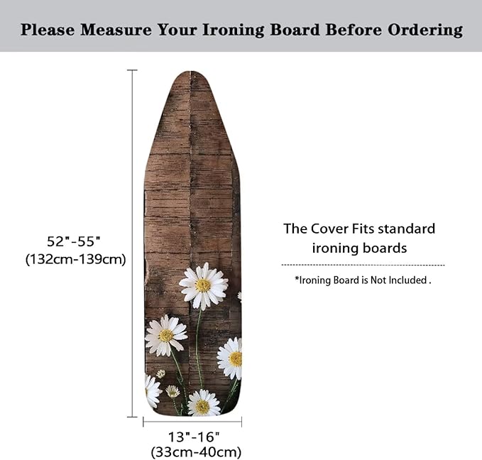 Wood Dasiy Floral Ironing Board Pad Ironing Board Cover and Pad 15" x 54" Scorch Resistant Padding Heavy Duty Iron Board Pad Standard Size Extra Thick Iron Board Cover Replacement