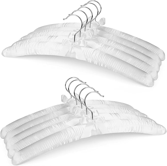 HOUSE DAY Satin Padded Hangers 10 Pack 17 Inch No Shoulder Bump for Women Clothes Bridal Hangers for Wedding Dress（White ）