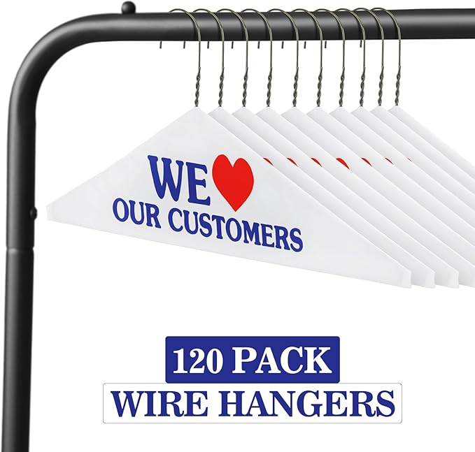120 Pcs Wire Hangers Bulk 16" Dry Cleaner Hangers for Clothes Caped Clothing Pants(Heart,Red,Blue)