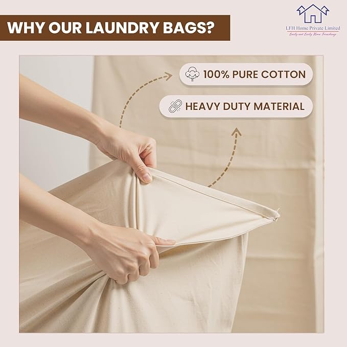 LFH Home 100% Cotton Canvas Extra Large Laundry Bag with Drawstring and Handles Heavy Duty, Multi-Use, and Washable for Home, Travel, College or Storage 28x36 (Pack of 2)-Natural