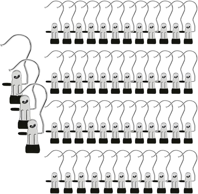 Hangers Clips,Stainless Multi Function Clip Hooks,Laundry Hanging Hooks Clips,Closet Hangers,Boot Clips， Hats Clips,Socks Clips,Pants Clips, Bras Clips (50, Black)
