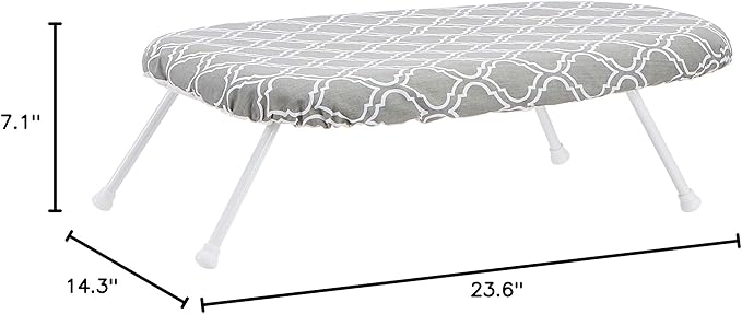 Amazon Basics Foldable Compact Tabletop Ironing Board with Folding Legs, Heat Resistant Portable, Lightweight, Non-Slip, Easy Storage, Trellis Removable Cover, 23.6"L x 7.1"W x 14.3"H, Chevron
