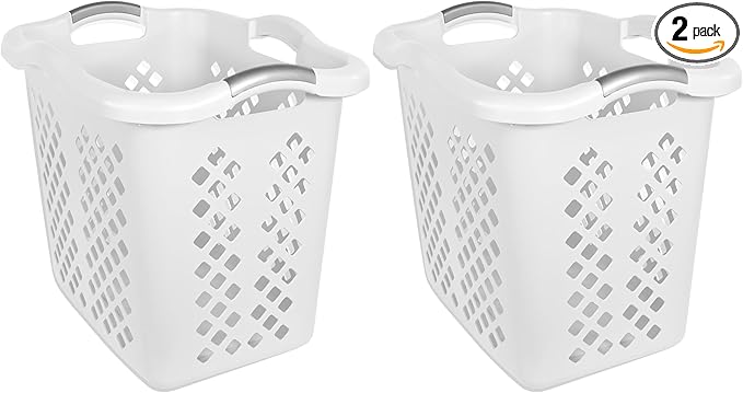 2-Pack Ultra Portable Plastic Laundry Basket With Silver Handle, Suitable For Dirty Laundry Basket Boxes In Homes And Apartments, White
