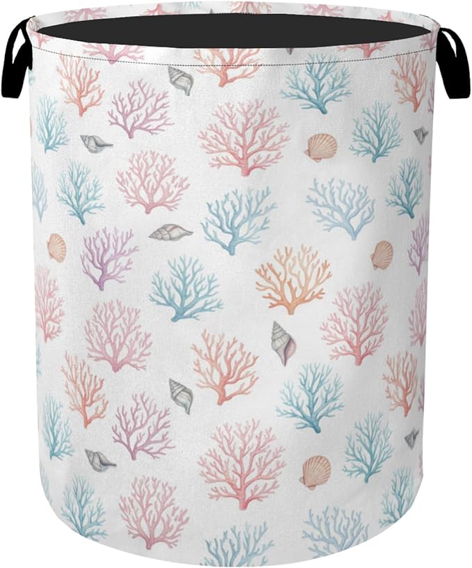 Starfish Coral Foldable Laundry Hamper - Waterproof Fabric Storage Basket with Handles, Clothes Hampers for Laundry,Bedroom,Dorm
