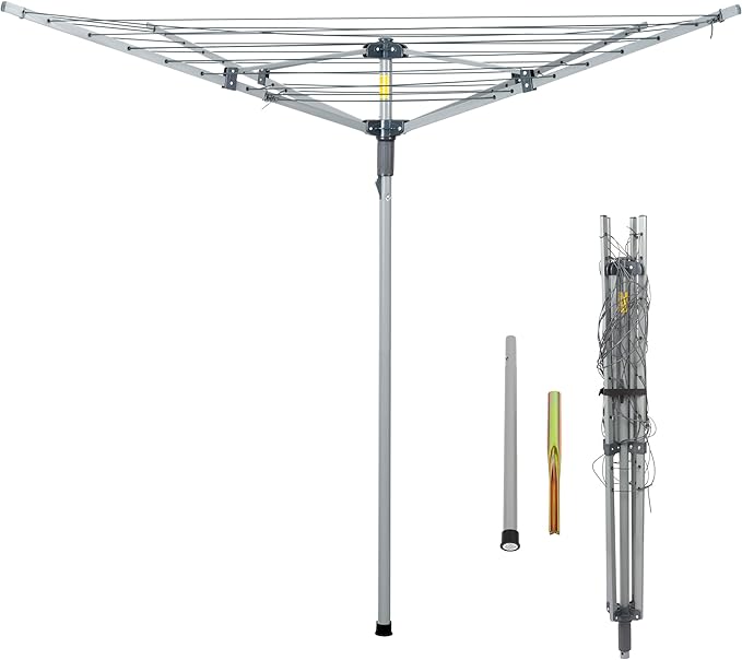JS HANGER Collapsible 4-arm Rotary Outdoor Umbrella Drying Rack Metal Clothes Dryer Clothesline with 131ft Drying Space