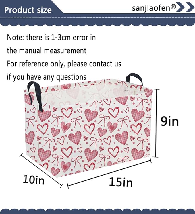 Sanjiaofeng Rectangular Valentine's Day Basket Love Storage Bins,Girls Storage Basket with Handles.Clothers,Books,Kid's Gifts Bins. (Bow Love)