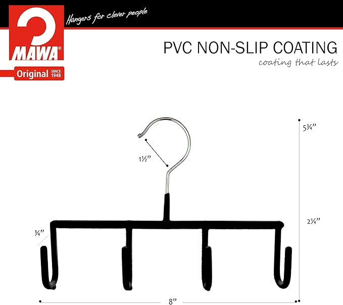 Mawa by Reston Lloyd Non Slip Space-Saving Belt/Accessory Hanger, Style Gh, Set of 25, Black