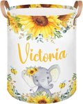 Personalized Laundry Basket, Custom Gift Laundry Hamper, Collapsible Nursery Waterproof Laundry Baskets, Dirty Clothes Toy Hamper with Handles Garden Sunflowers Elephant