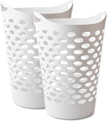 2 BUSHEL Flexible Laundry Basket,Tall plastic hamper for Clothes, Bedroom, and Storage - Portable Round Bin with Carry Handles 17.75" x 17.25" x 26", White (2)