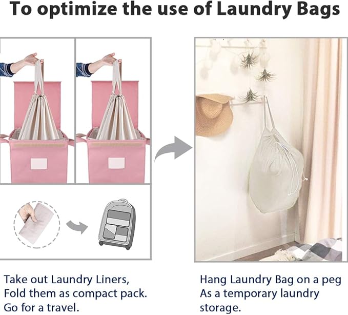 MCleanPin 210L Pink Laundry Hamper with Lid and 2 Removable Bags, Collapsible Dirty Clothes Hamper with Handles, Foldable Baby Nursery Hamper Dorm Room Storage Girls College Hamper(Rose Pink)