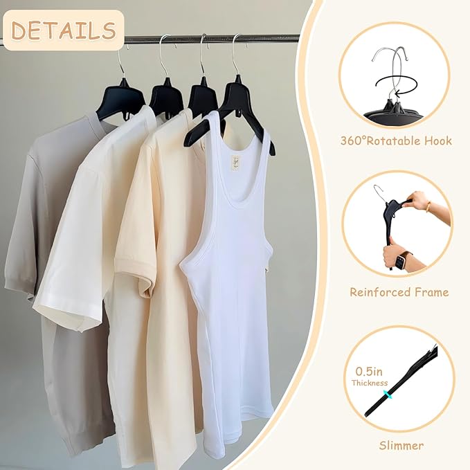 Extra Wide Hangers for Plus Size Clothes, Ganchos para Colgar Ropa,19 Inch Plus Size Hangers Ideal for XL, XXL Shirts, Coats, Dresses, Etc. Plastic. White.