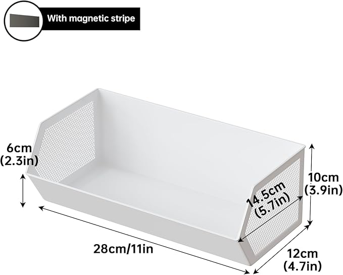 Magnetic Basket for The Side of Washing Machine Magnetic Lint Bin for Laundry Room Magnetic Spice Rack for Refrigerator Laundry Room Organization and Storage, Metal (White, Large)