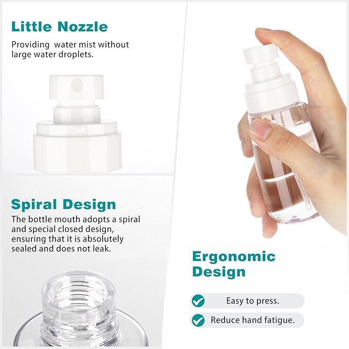 3-Pack Small Spray Bottles, 3.4oz Clear Refillable Plastic Travel Spray Bottles