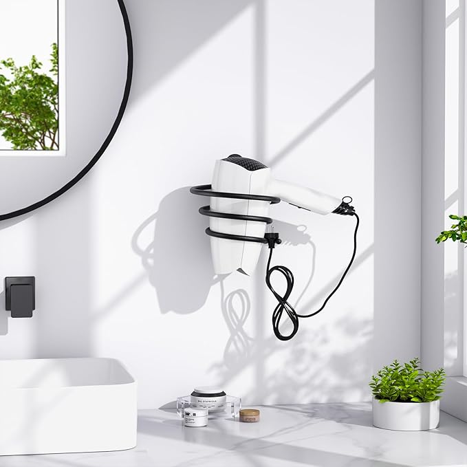 Tindbea Hair Dryer Holder, Matte Black Blow Dryer Holder Wall Mount, Bathroom Hair Tool Organizer Rack for Universal Dryer