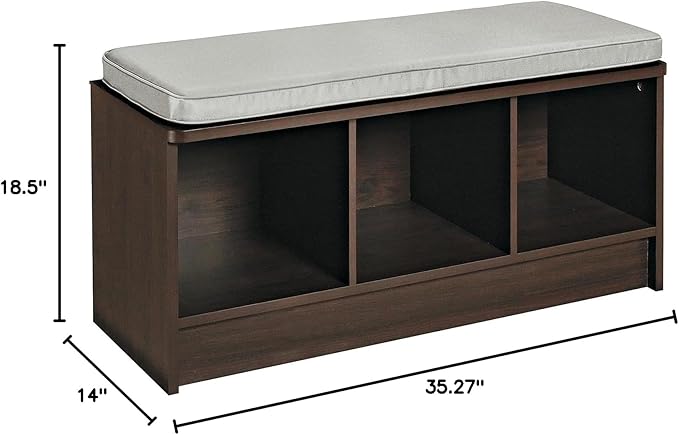 ClosetMaid 1632 Cubeicals 3-Cube Storage Bench, Espresso with Gray Cushion