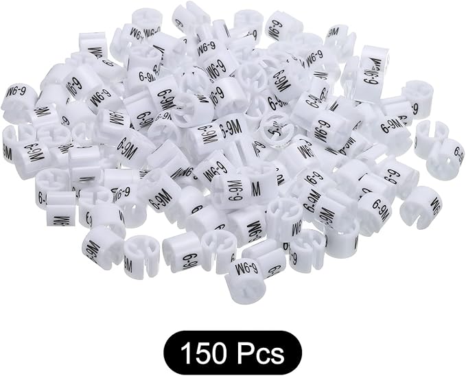 MECCANIXITY Clothes Hanger Marker (6-9M, White) Colored Hanger Sizer Garment Markers Tag, Pack of 150