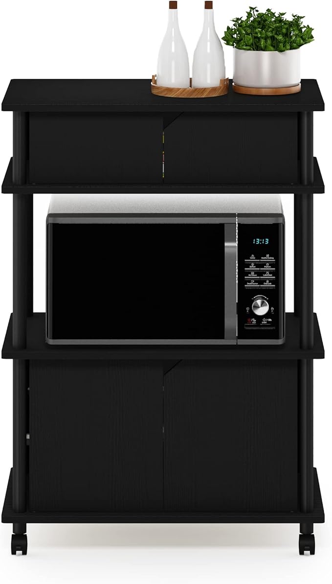 Furinno Turn-N-Tube Kitchen Storage Cart with Cabinet with Lockable Wheels, Americano/Black