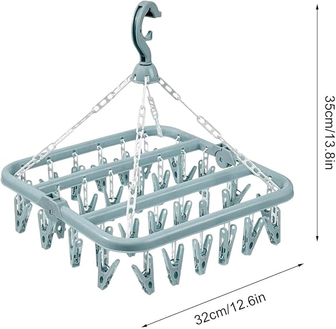Foldable Clothes Drying Hanger with 32 Clips, Clip and Drip Hangers Clothes Drying Rack, Underwear Hangers for Drying, Laundry Clothes Hanger for Drying Socks Lingerie Baby Clothes Towels Bras Hat