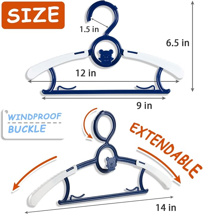 Baby Hangers for Nursery Closet 60 Pack Plastic Kids Clothes Hanger Space Saving Non Slip Extendable Toddler 11-14” Adjustable Hangers Heavy Duty Clothing Infant Hanger Bulk,Mixed Color for Boys