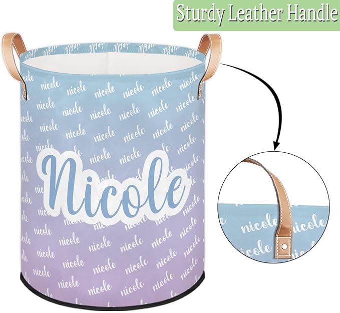 Custom Name Laundry-Hamper, Personalized Kids-Clothes-Hamper Foldable with Name, Customized Storage Basket with Handles Waterproof Gift for Boys Girls Baby Women,Gradient Green Purple