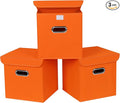 Closet Organizers Fabric Storage Bins With Lids Collapsible Cube Storages Organizer Basket With Handles,Storage Boxes for Clothes Storage,Office,Toys,3 Pack,（Orange