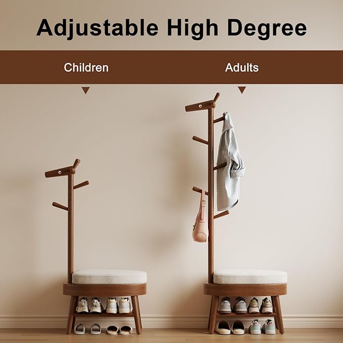 AQIMUELE Shoe Bench Entryway,Coat Rack with Shoe Storage, Coat Rack and Shoe Rack, Wooden Narrow Shoe Bench（Walnut）