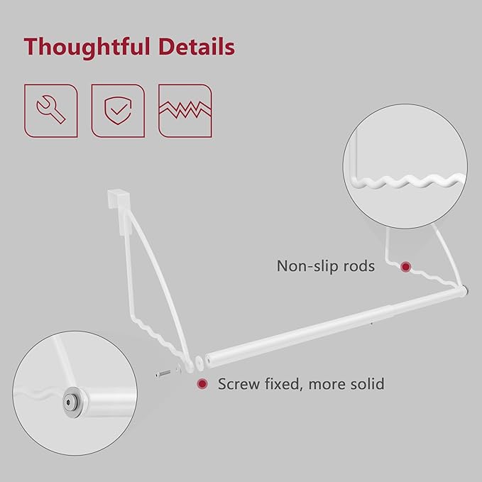 Tajsoon Over the Door Hanger Expandable & Adjustable, Over Door Clothes Hanger Rack for Towel & Coat, Bathroom Over Door Clothes Rack Hooks for Bedroom, Washroom, Fits Doors up to 1¾”, Metal, White
