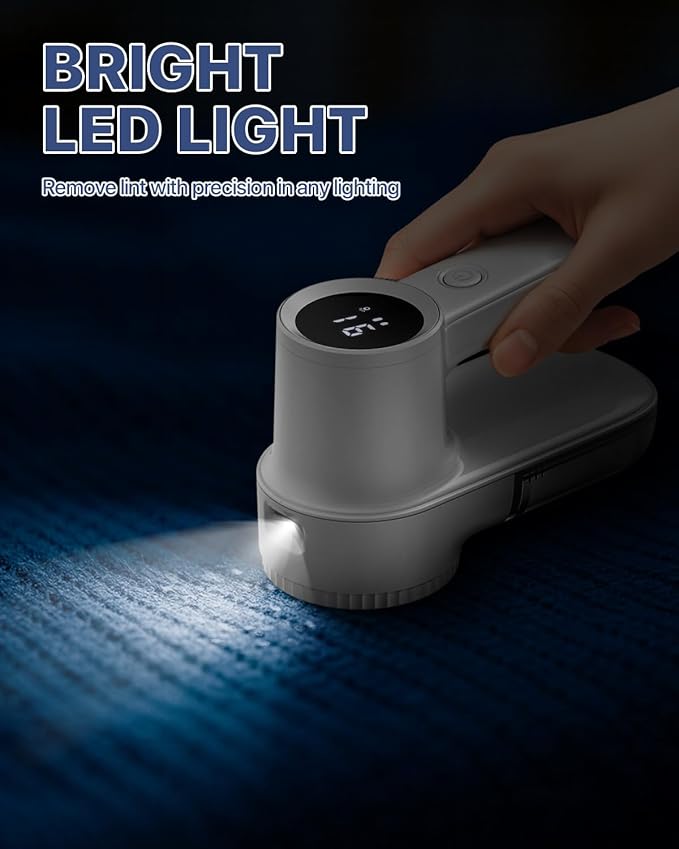 Lint Remover Rechargeable Fabric Shaver : 3-Speeds Sweater Shaver with LED Display & LED Light,3 Extra Blades, Type-C Cable, Lint Remover for Clothes & Furniture,Valentines Day Gifts for Her