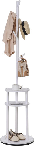 VECELO Coat Rack Freestanding, Entryway Hanger Stand, Umbrella Holder, Hall Tree With Hooks, Floor Standing Metal Tree Stand,White, Medium-sized