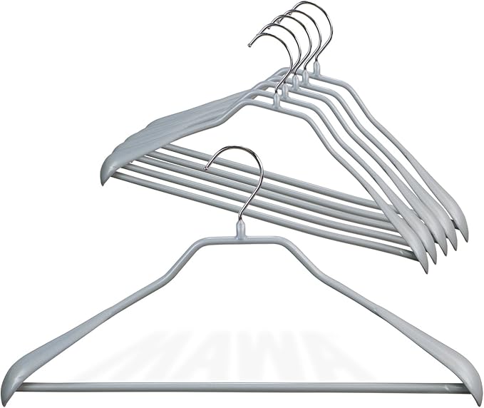 Mawa by Reston Lloyd BodyForm Series Non-Slip Space-Saving Clothes Hanger with Bar for Pants, 16-1/2", Style 42/LS, Set of 6, Silver