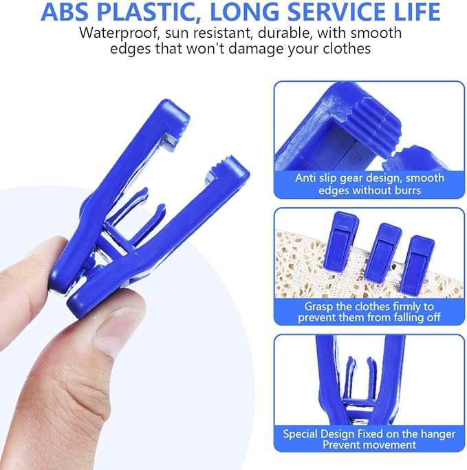 80 Pcs Plastic Baby Hanger Clips Slim-line Finger Clips Set for Clothes Hanger Velvet Hanger (Blue)