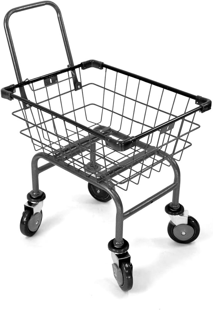 U Handle Grocery CART 1.5 Bushel (Gunpowder Metal) Red, Blue Trim (Black)