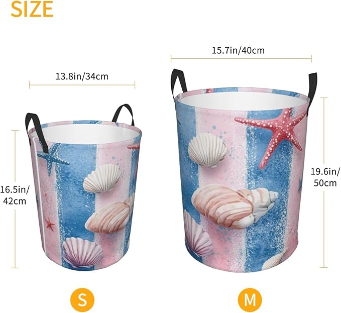 Ocean Seashell And Starfish Print Laundry Basket For Storage Bins Gift Baskets Bedroom Clothes Hamper