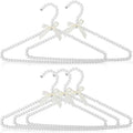 Threan 5 Pcs 16 Inch Pearl Clothes Beaded Clothing Hanger with Ribbon Bowknot Metal Elegant Clothes Standard Hanger for Women Bride Wedding Dress Coat Shirt
