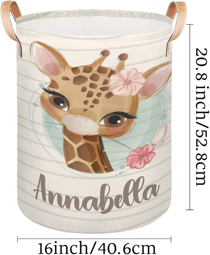 Personalized Laundry Basket, Custom Gift Laundry Hamper, Collapsible Nursery Waterproof Laundry Baskets, Dirty Clothes Toy Hamper with Handles Cute Griaffe