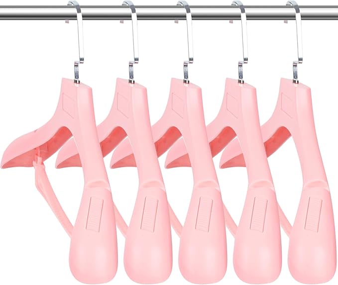 DEDU Suit Hangers for Men 10 Pack, Pink Coat Hangers Extra Wide Non Slip Width 17.7", Plastic with Pants Bar & Metal Hook