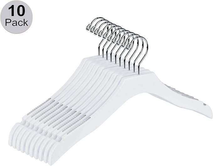 Quality White Wooden Kids Hanger Luxury Design Chrome Swivel Hook (10, 14.5")