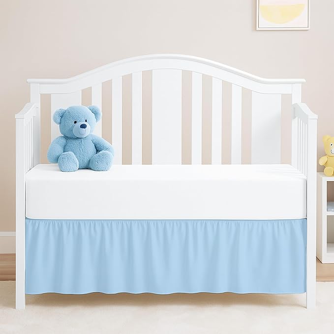 Light Blue Crib Bed Skirt, Perfect for Nursery Crib for Boys & Girls with a 14" Drop and Size 28"x 52"