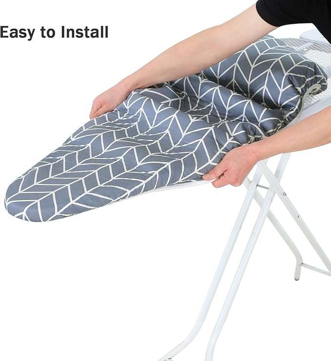 Ironing Board Cover and Pad Standard Size 15 x 54,3 Pairs of Hook and Loop Fastener Straps,Elastic Edges,Cotton Iron Board Cover with Scorch Resistant Thick Padding (Pattern H)