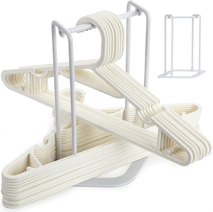 Hanger Stacker Holder Stand, White Plastic Hangers Rack Storage for Closet and Laundry Room Organization