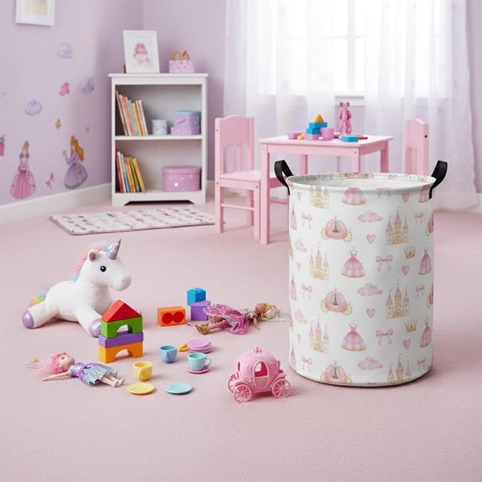 Baby Laundry Hamper kids laundry Basket Waterproof Storage Bin for Bedroom Toy Clothes Organizer Basket Woodland Animals Room Décor(Princess Castle)
