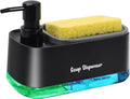 Kitchen Dish Soap Dispenser Set，Dish and Hand Soap Dispenser with Sponge Holder, 3-in-1 Countertop Sponge Dual Soap Pump Dispenser for Kitchen Sink - Black