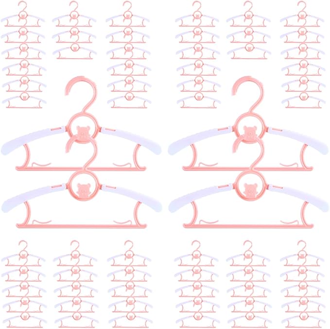 Baby Hangers for Nursery Closet 60 Pack Plastic Kids Clothes Hanger Space Saving Non Slip Extendable Toddler 11-14” Adjustable Hangers Heavy Duty Clothing Infant Hanger Bulk, Pink