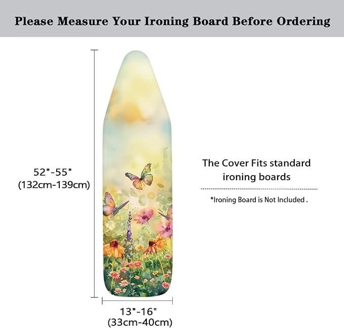 Butterfly Floral Ironing Board Cover, Resist Scorching and Staining, 15x54 Heavy Duty Iron Pad Covers Standard Boards with Elastic Edges
