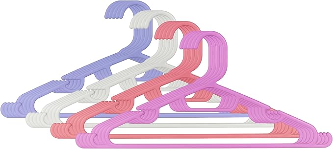 Plastic Clothes Hangers – 20 Pack Durable Slim Space Saving Closet Hangers with Hooks & Notches for Shirts, Pants, Jackets, Dresses, Laundry, Kids & Adult Clothing, Multicolor