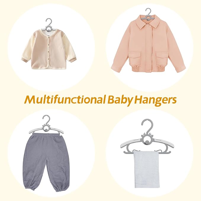 Kids Hangers 30PCS, 11"-14" Extendable and Stackable Baby Hangers, 45g Ultra-Thick Space Saving Non-Slip Plastic Hanger for Infant, Toddler and Nursery Closet, Gray