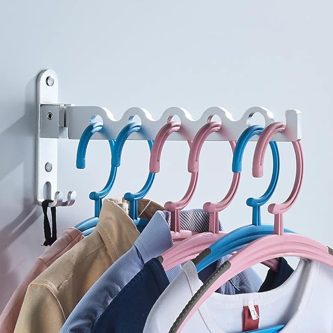 Small Wall Clothes Rail, Aluminium Foldable Drying Rack Hook 90° Rotation Coat Hanger for Laundry Bathroom Balcony (1ps Silver Fixed Seat)