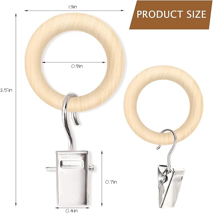 POVETIRE 30 Pack 2.5 Inch Wood Rings with Clips for Hanging Baby Headband Hair Accessories Baby Bib NecklaceJewelry Hat Holder