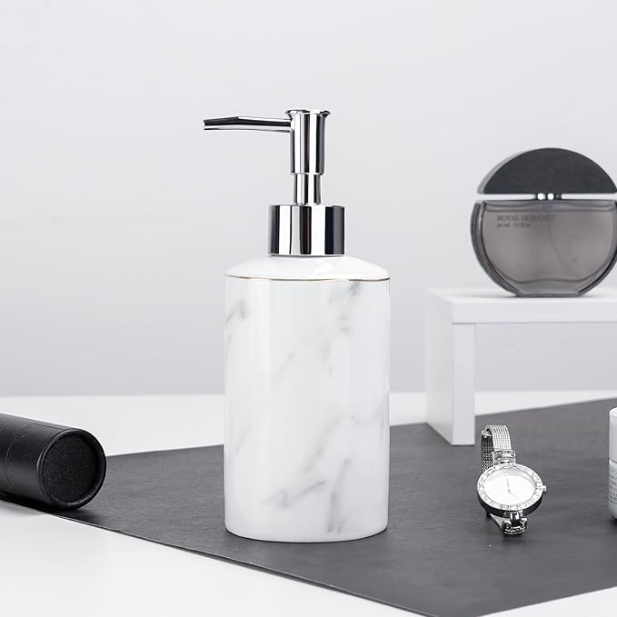Ceramic Soap Dispenser, White Marble Look Lotion Dispenser 12.5 OZ Liquid Hand Soap Dispenser Pump Bottle for Hotel Kitchen Bathroom, ANTIS'S HOME